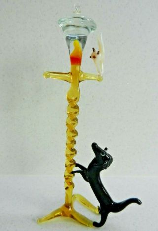 Rare Vintage Murano Glass Dog Chasing Cat Up Lampost Figurine Animal Ornament