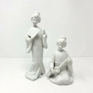 Fitz And Floyd Porcelain Asian Japanese Geisha Instrument (shamisen) Fan Figures