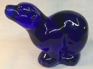 Fenton Art Glass Cobalt Blue Polar Bear Hand Signed By George And Nancy Fenton