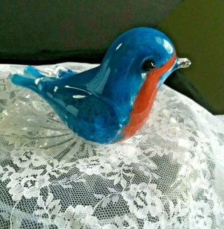 Langham Glass Eastern Blue Bird Figurine Signed By The Artist - Paul Miller