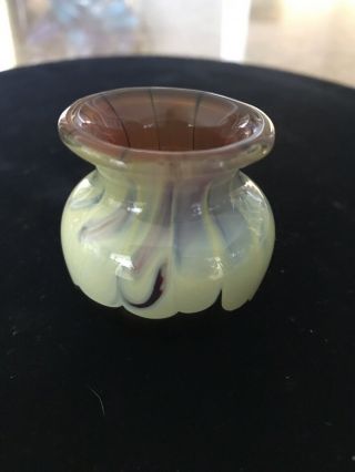 Rare Robert Eickholt Art Glass Miniature Vase Signed 2 X 2 In.
