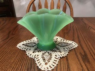 Fenton Art Deco Green Jadite Fan Vase