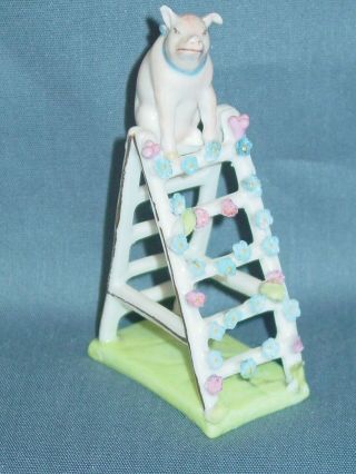 Antique German Elfinware Miniature Porcelain Pink Pig Figurine Floral Motif
