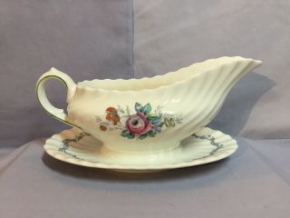 Royal Doulton Chelsea Rose Bone China Gravy Boat With Underplate Green Mark Vgc