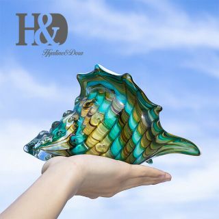 Hand Blown Glass Murano Art Style Seashell Conch Sculpture Home Office Decor
