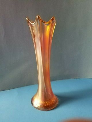 Dugan Diamond Thin Rib Marigold Carnival Glass Vase 1920s Art Glass
