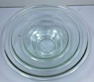 Vnt.  Pyrex Set Of 3 Clear Glass Nesting Mixing Bowls 322 - 325 - 326