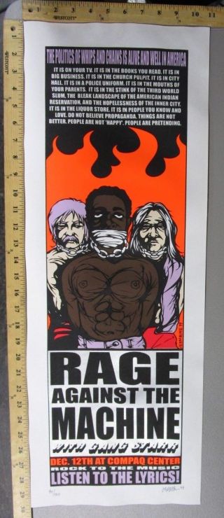 1999 Rock Roll Concert Poster Rage Against The Machine Jermaine Rodgers S/n 150