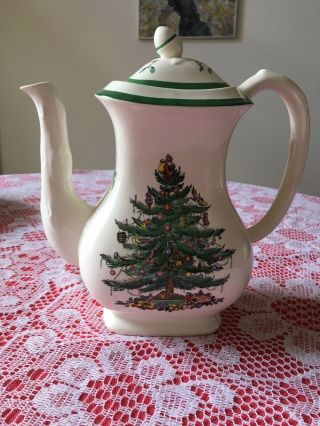 Vintage Spode Christmas Tree Coffee Pot W/ Lid - England - Green Trim S3324 C