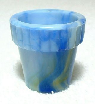 Vintage Akro Agate Usa Blue Swirl Slag 1 1/4 " Mini Thumb Flower Pot