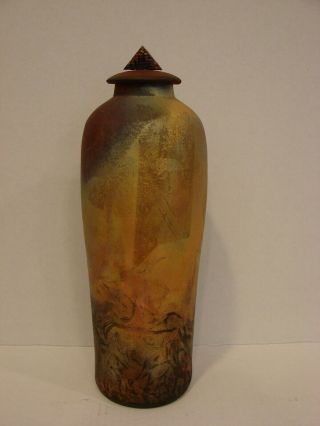 Vintage Jon Oakes Raku Ceramic Pottery Jar/vase W/lid,  Signed & Dated