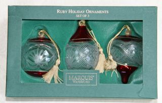 Marquis By Waterford Crystal Set Of 3 Ruby Red Holiday Christmas Ornaments