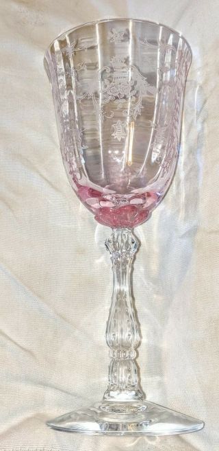 Fostoria Navarre Elegant Glass Etched Crystal Pink Water Goblet 7 5/8 "