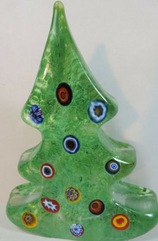 Vtg Murano Italy Green Christmas Tree Paper Weight Figure 6 1/2 "