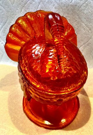 L.  E.  Smith Amber Glass Covered Candy Dish / Soup Bowl Turkey Dish with Lid 2