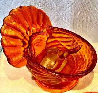 L.  E.  Smith Amber Glass Covered Candy Dish / Soup Bowl Turkey Dish with Lid 4