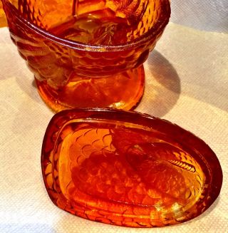L.  E.  Smith Amber Glass Covered Candy Dish / Soup Bowl Turkey Dish with Lid 6