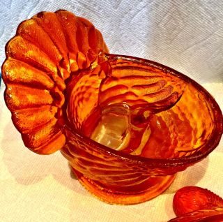 L.  E.  Smith Amber Glass Covered Candy Dish / Soup Bowl Turkey Dish with Lid 7