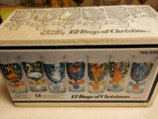 Vintage Brockway Twelve Days Of Christmas Glasses Tumblers Complete 12 Days