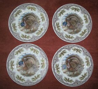Set Of (4) Royal Stafford 11 " Turkey/ Thanksgiving Dinner Plates (england)