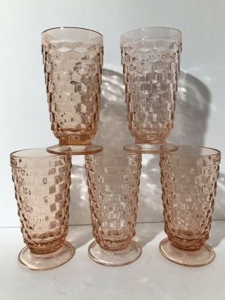5 Vintage Pink Indiana Glass Whitehall Footed Iced Tea Glasses/tumblers O