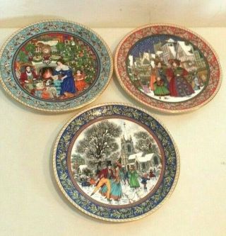 3 Royal Worcester Sue Scullard China Christmas Plates I Ii Iii Eve Day Boxing