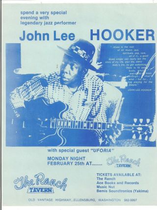 John Lee Hooker 1980 Blues Concert Flyer The Ranch Ellensburg Wa.