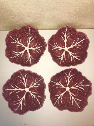 4 Vintage Bordallo Pinhiero Majolica Pink Cabbage Leaf Bowls Portugal