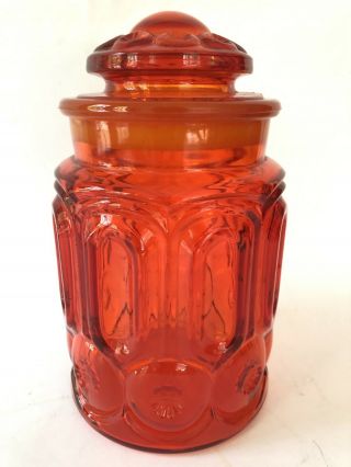 Vintage Le Smith Amberina Ruby Red Moon And Stars 9.  5” Glass Canister Ground Lid