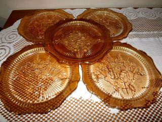 5 Iridescent Jeanette Carnival Glass Marigold Iris Herringbone Dinner Plates 9 "
