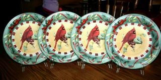 4 Lenox Winter Greetings Everyday Cardinal Dinner Plates - Offer