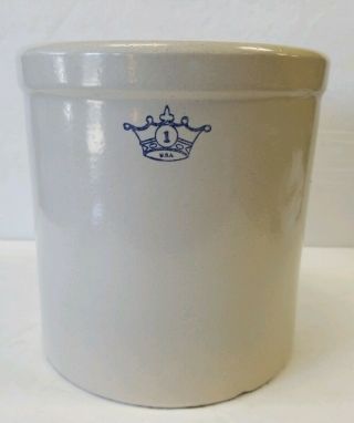Vintage Rrp Co Roseville Ohio Stoneware Crock 1 Ga Blue Crown Usa