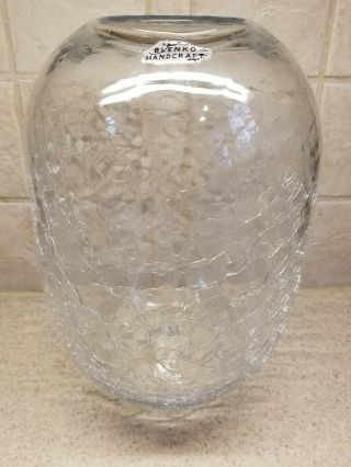 Blenko American Art Glass Clear Crackle Vase 9 1/2 " W/label