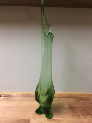 Vintage Viking Epic Three Foils Green Swung Glass Vase Mid Century Modern