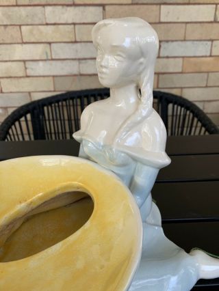Vintage Haeger Pottery Ceramic Maiden Girl Planter Yellow Light Blue 2