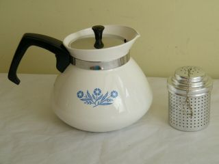 Vintage Corning Ware Blue Cornflower 6 Cup Tea Pot With Strainer