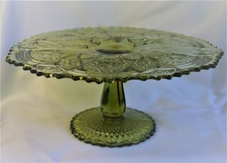 Vintage Imperial Green Glass Large Cake Plate Stand Daisy & Button