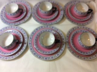 Epiag Czechoslovakia Porcelain Tea Set For 6 Pink And Purple