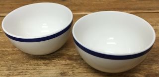 2 Cereal Soup Bowls Gorham Blue Bistro Stripe White Stoneware Classic Cobalt