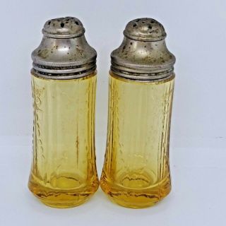 Vintage Yellow Depression Federal Glass Normandie S&p Shakers