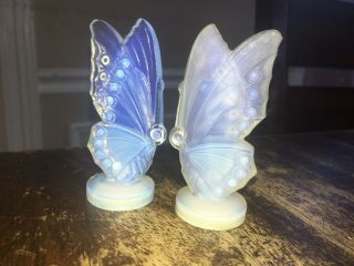 Sabino France Opalescent Art Deco Glass Closed Wing Butterfly Figurines 2 7/8”
