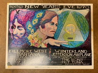Fillmore Handbill/postcard Bg - 209 - Pc - A Santana,  Jefferson Airplane,  N.  Y.  Eve 1970