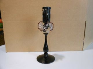 Vintage Fenton Hand Blown Black Amethyst Candlestick with Applied Candle Drips 6