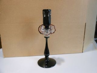 Vintage Fenton Hand Blown Black Amethyst Candlestick with Applied Candle Drips 7