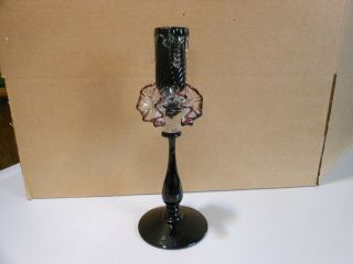 Vintage Fenton Hand Blown Black Amethyst Candlestick with Applied Candle Drips 8