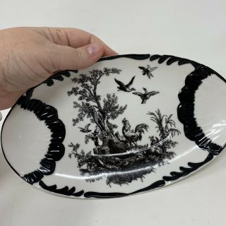Aux Au Provence Black Toile Country Rooster Gravy Boat With Underplate 5