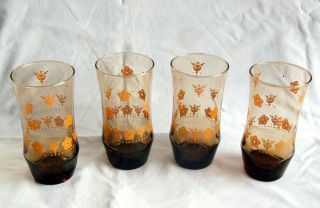 Set Of 4 16 Oz.  Tumblers Corelle Butterfly Gold Smoky Libbey Pre - Owned