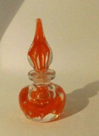 Vtg Joe Rice Art Glass Signed Perfume Bottle Paperweight W/stopper Orange 1976