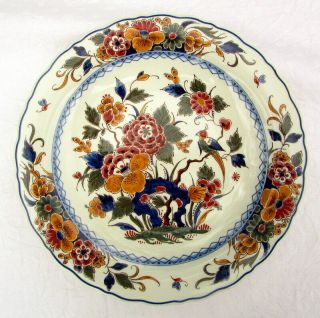 Royal Delft Polychrome Plate 11 - 1/2 " Flowers Bird Koninklijke Porceleyne Fles