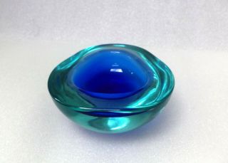 Murano Venetian Seguso Geode Blue Art Glass Bowl Vase